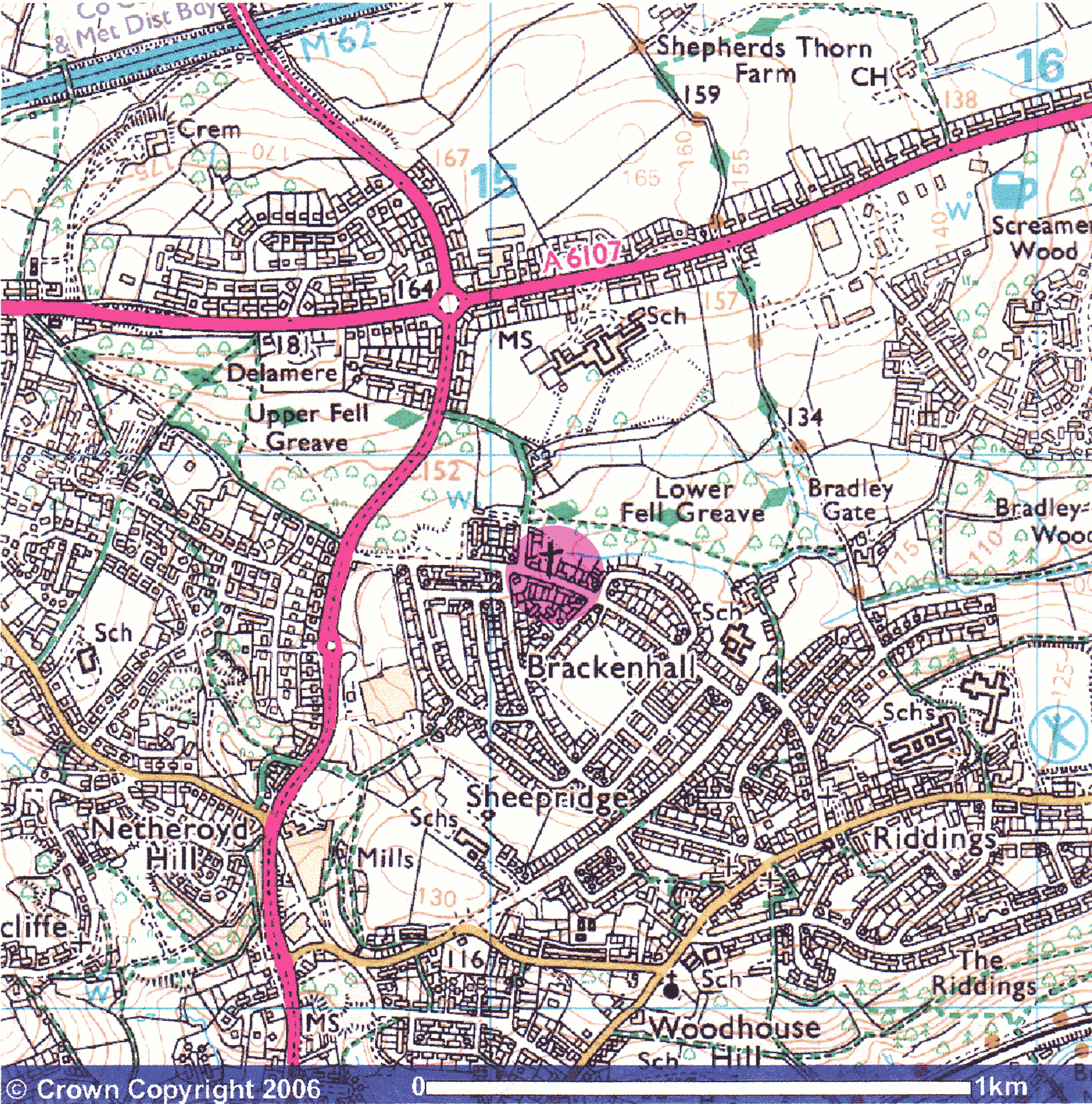 Map showing the location of Brackenhall United Reformed Church